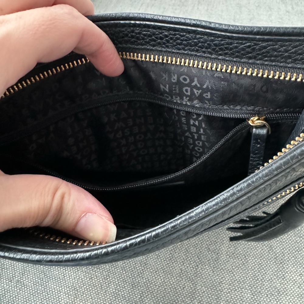 Kate Spade Black Pebbled Leather Tassel Zip Crossbody Bag - Picture 6 of 8